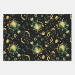 Vintager Himmelsmond und Star Geschenkpapier Set