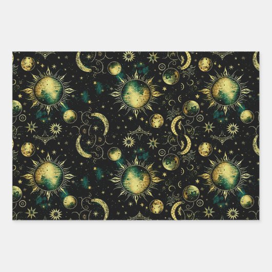 Vintager Himmelsmond und Star Geschenkpapier Set (Vorderseite)