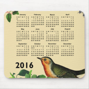 Vintager Hintergrund Holidays Bird-Kalender 2016 Mousepad