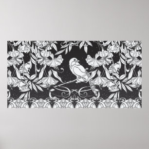 Vintager Hintergrund mit dekorativen Blume und Bir Poster