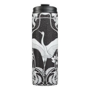 Vintager Hintergrund mit dekorativen Blume und Bir Thermosbecher