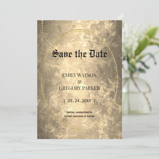 Vintager Hintergrund Save the Date (Stehend Vorderseite)