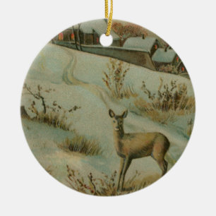 Vintager Hirschberg Snowy Country Village Weihnach Keramik Ornament
