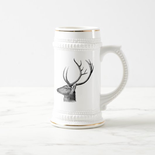 Vintager Hirschkopf-Stein mit Gold Highlights Bierglas (Rechts)