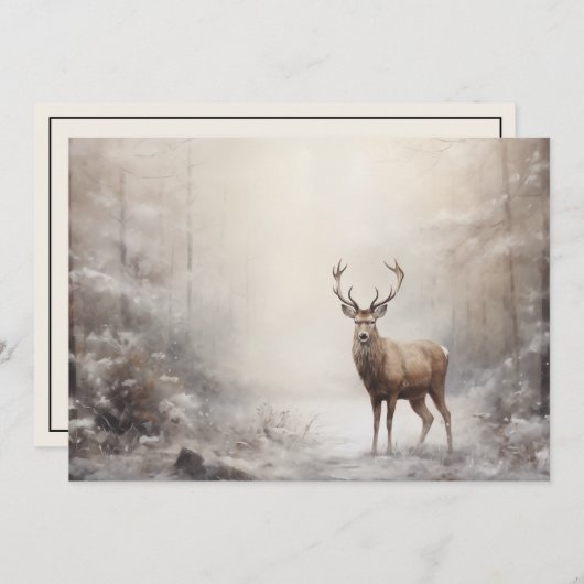 Vintager Hirschwald Winterschnee Frohe Weihnachten (Vorne/Hinten)