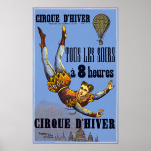 Vintager Hochtauchballon Französischer Zirkus Poster