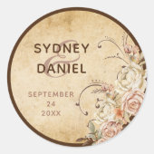 Vintager Hochzeitsaufkleber für die Rose Herbst Runder Aufkleber (Vorderseite)