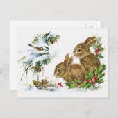 Vintager Holiday Bird und Bunnies Feiertagspostkarte (Vorne/Hinten)