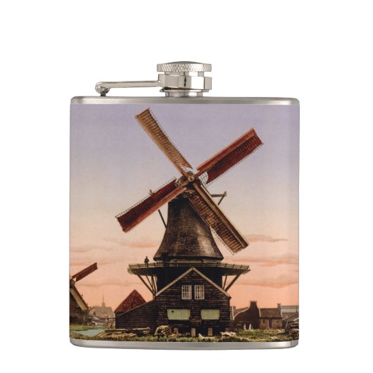 Vintager, holländischer Windmühlen Flachmann (Vorderseite)