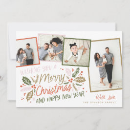 Vintager Holly Tilted Snapshot 4 Multi-Foto Feiertagskarte