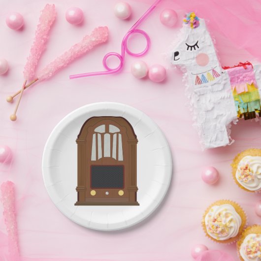 Vintager Holzfunksender Pappteller (Party)