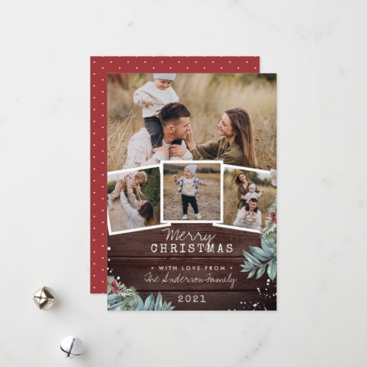 Vintager Holzschnee Frohe Weihnachten 4 FotoCollag (Vorderseite/Rückseite Beispiel)