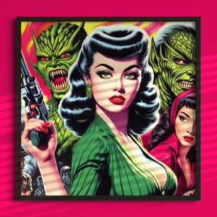 Vintager Horror Sci-fi Pulp Girl Poster