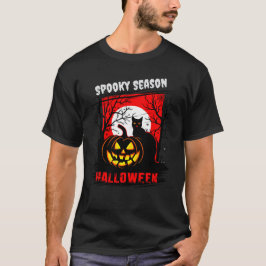 Vintager Horror: Spooky Pumpkin & Cat Halloween T-Shirt