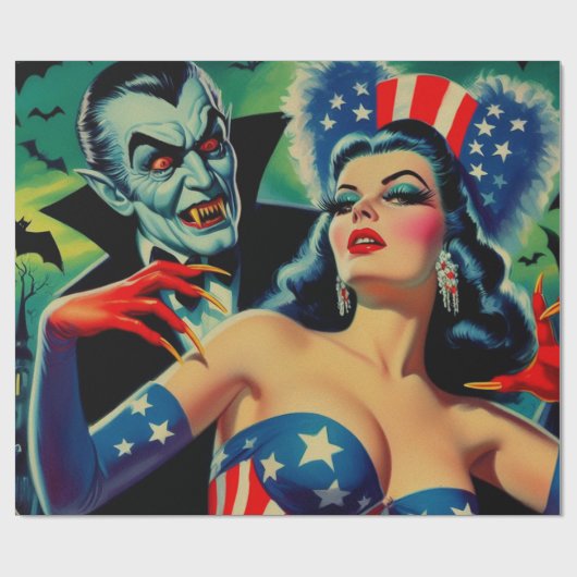 Vintager Horror Vampire Girl Geschenkpapier (Flach)