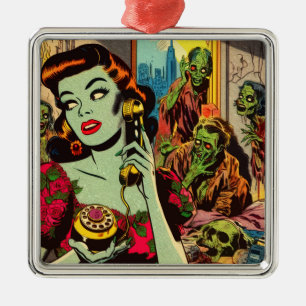 Vintager Horror Zombie Comicen Ornament Aus Metall