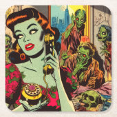 Vintager Horror Zombie Comicen Rechteckiger Pappuntersetzer (Vorderseite)