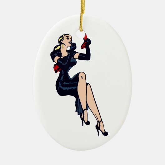 Vintager Hübscher Blonde Retro Glamour Pinup Keramikornament (Vorne)