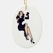 Vintager Hübscher Blonde Retro Glamour Pinup Keramikornament (Hinten)