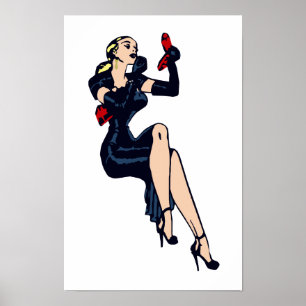 Vintager Hübscher Blonde Retro Glamour Pinup Poster