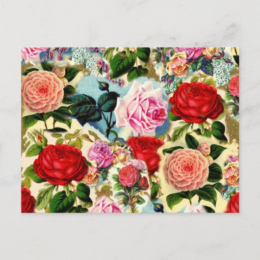 Vintager hübscher Chic-BlumenRosen-Garten-Collage Postkarte (Vorderseite)