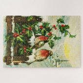 Vintager hübscher Schneeschuhwal und Vögel Puzzle (Horizontal)