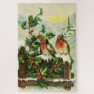 Vintager hübscher Schneeschuhwal und Vögel Puzzle