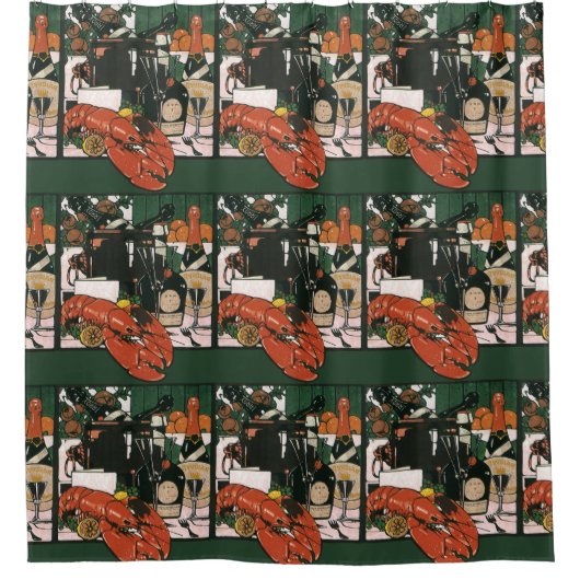 Vintager Hummer Champagner, Extravagantes elegante Duschvorhang (Vorderseite)