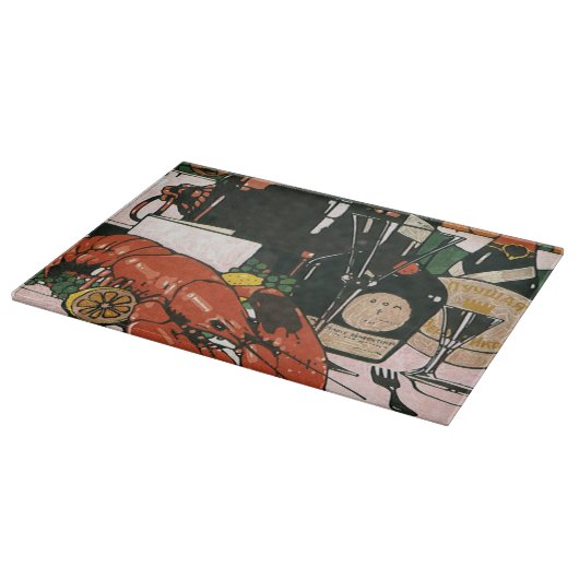 Vintager Hummer Champagner; Extravagantes elegante Schneidebrett (Ecke)