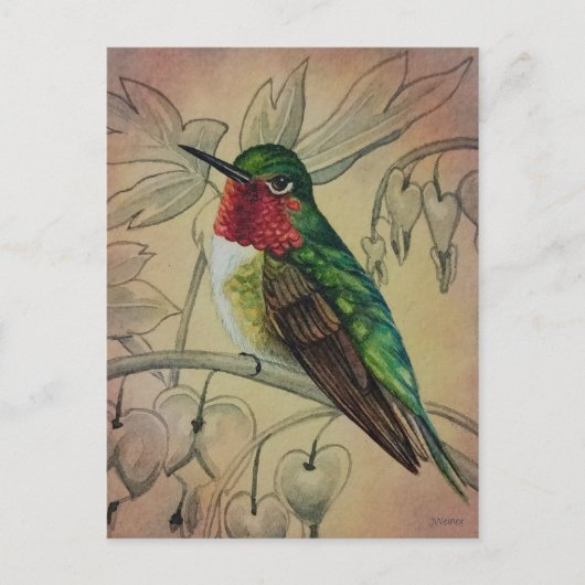 Vintager Hummingbird Nr. 4 Wasserfarben Art Postkarte (Vorderseite)