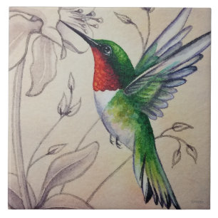 Vintager Hummingbird Nr. 6 Wasserfarben Kunst Fliese