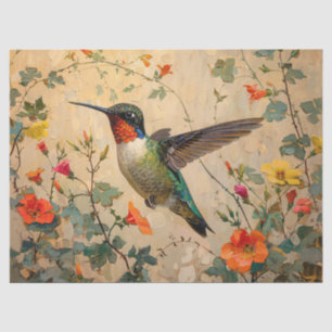 Vintager Hummingvogel mit Wildblumen Decoupage Seidenpapier