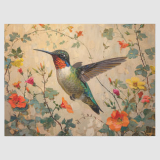 Vintager Hummingvogel mit Wildblumen Decoupage Seidenpapier