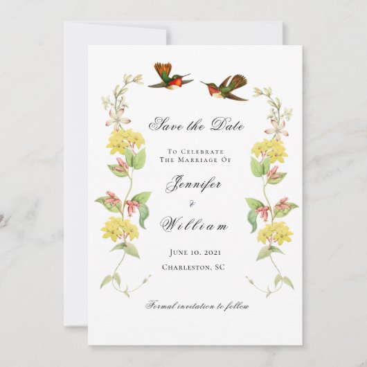 Vintager Hummvogel Save the Date Ankündigung (Vorderseite)