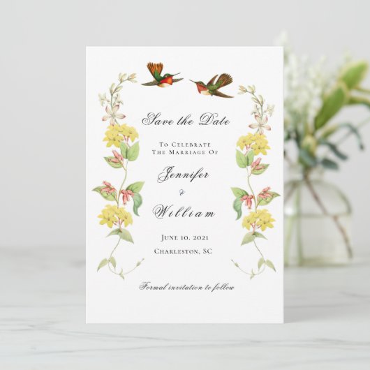 Vintager Hummvogel Save the Date Ankündigung (Stehend Vorderseite)