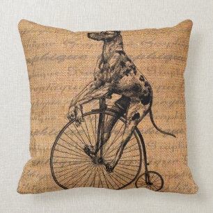 Vintager Hund auf Fahrrad-Kissen Kissen