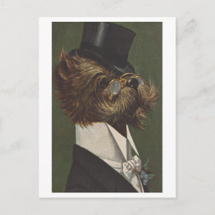 Vintager Hund in Abend Kleidung mit Brille Postkarte