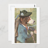 Vintager Hund in Wanderkleidung Postkarte (Vorne/Hinten)