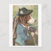 Vintager Hund in Wanderkleidung Postkarte (Vorderseite)