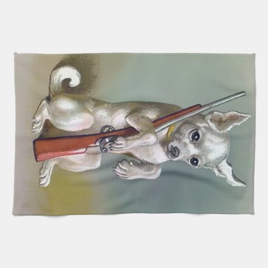 Vintager Hund mit einer Waffe Geschirrtuch (Horizontal)