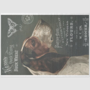 Vintager Hund mit Ephemera Decoupage Tissue Seidenpapier
