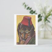 Vintager Hund mit Fes und Brille Postkarte (Stehend Vorderseite)