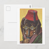 Vintager Hund mit Fes und Brille Postkarte (Vorne/Hinten)