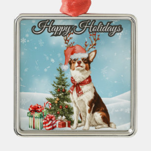 Vintager Hund mit Geweihten "Happy Holidays Ornament Aus Metall