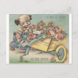 Vintager Hund mit Rollkarren Postkarte