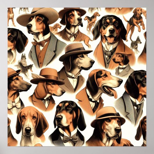 Vintager Hund nahtlos Poster (Vorne)