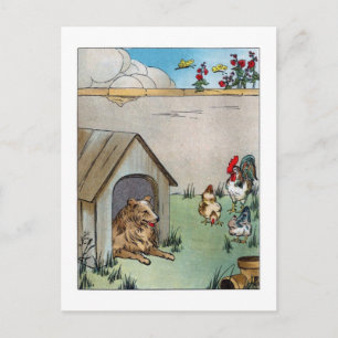 Vintager Hund und Hühner Postkarte