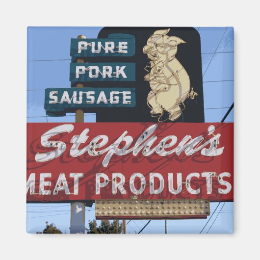Vintager Ikonischer Neon "Stephen's Meats" Zeichen Magnet (Vorne)