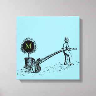 Vintager Illustrationsbaum in einer Monogramm-Lein Leinwanddruck