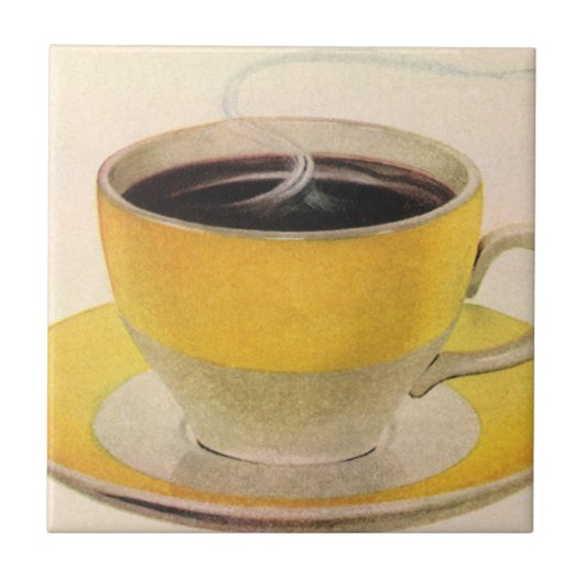 Vintager Illustrationskaffee im Gelben Cup Fliese (Vorderseite)